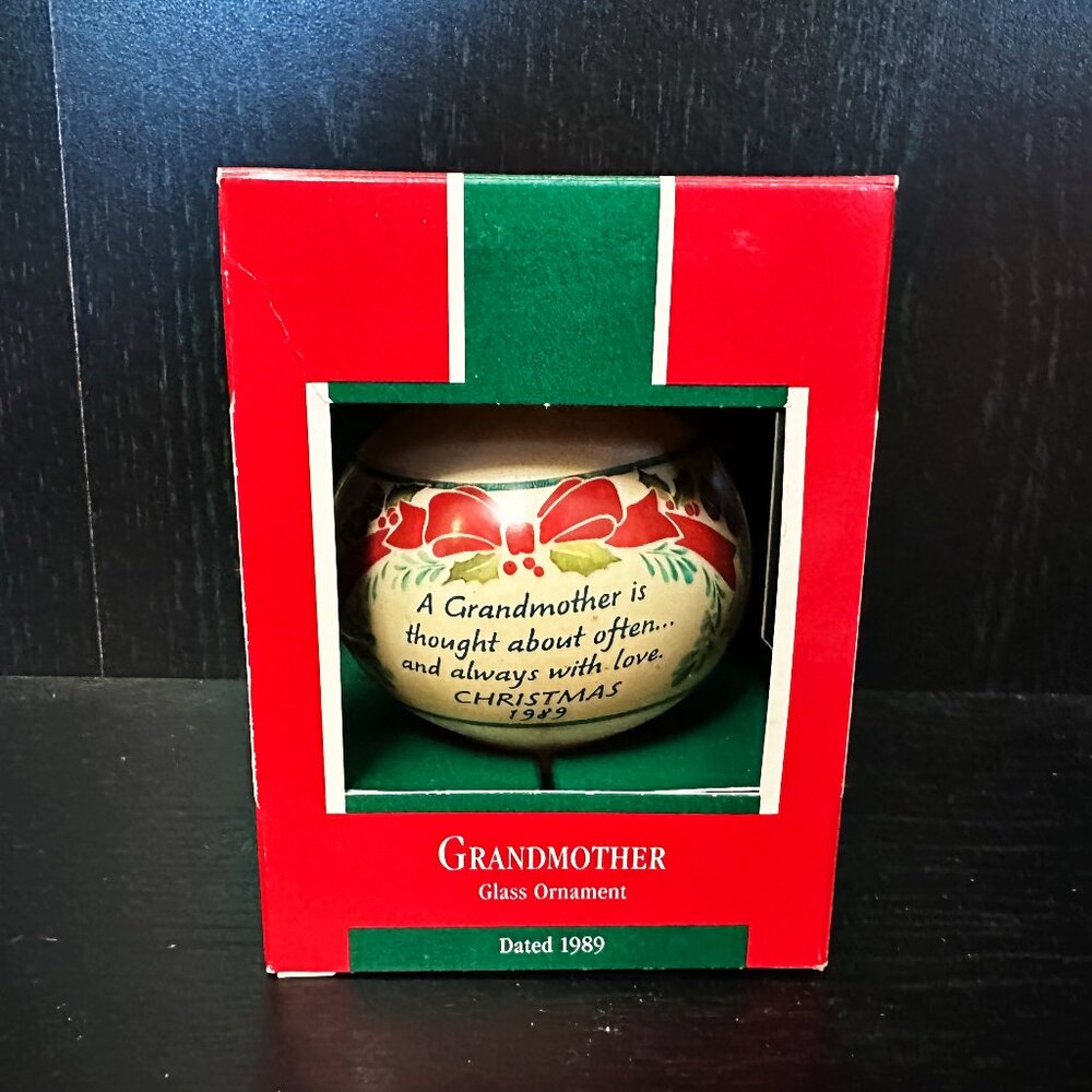 Hallmark Glass Ornament Dated 1989 Grandmother Grandma with Love Teardrop Shape